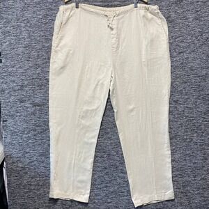 Toscano 100% Linen Pants Mens XXL Cream Beige Drawstring Elastic Waist Resort